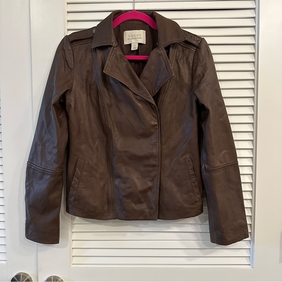 Hinge genuine leather brown moto jacket - Picture 2 of 8